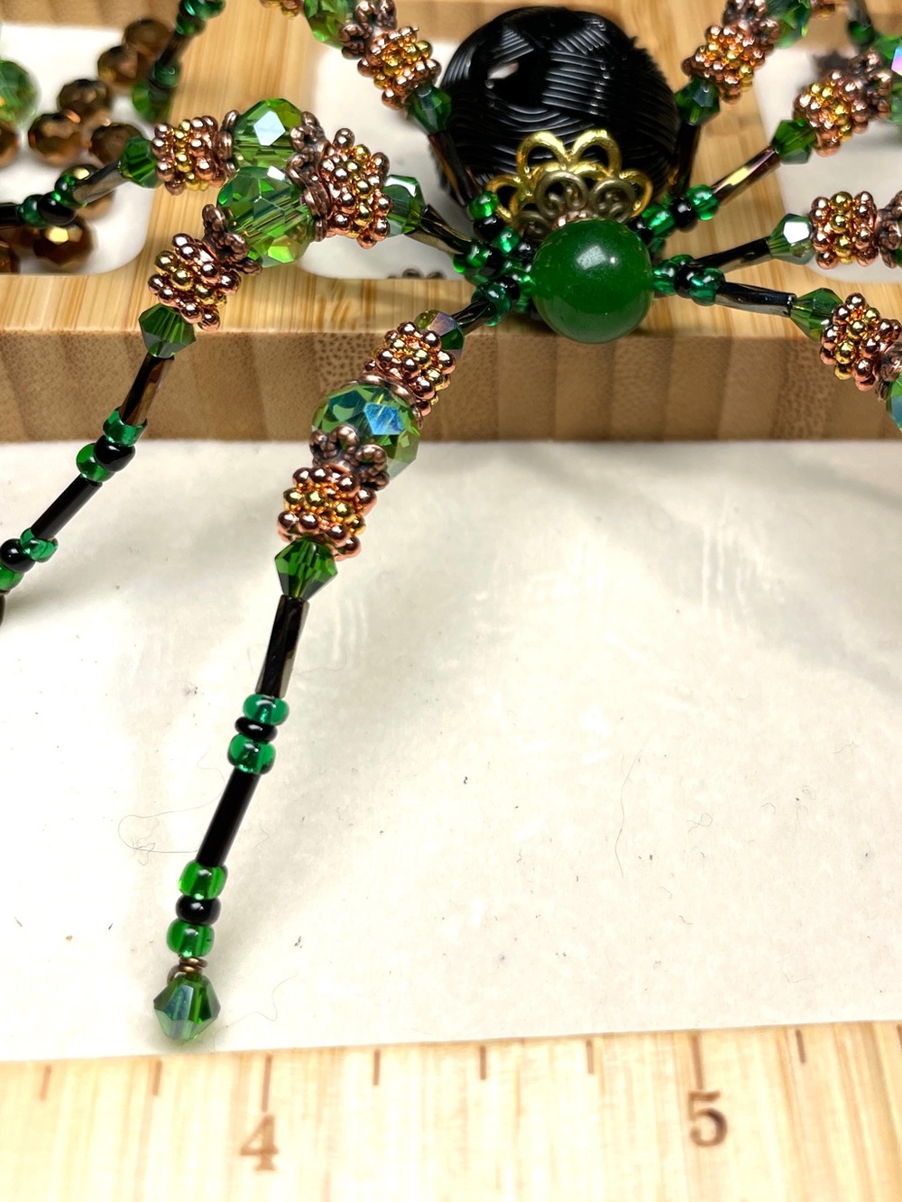 Artisan Made | Green Jade | Black Crystal Beaded Spider | Halloween Ornament - Picture 13 of 14